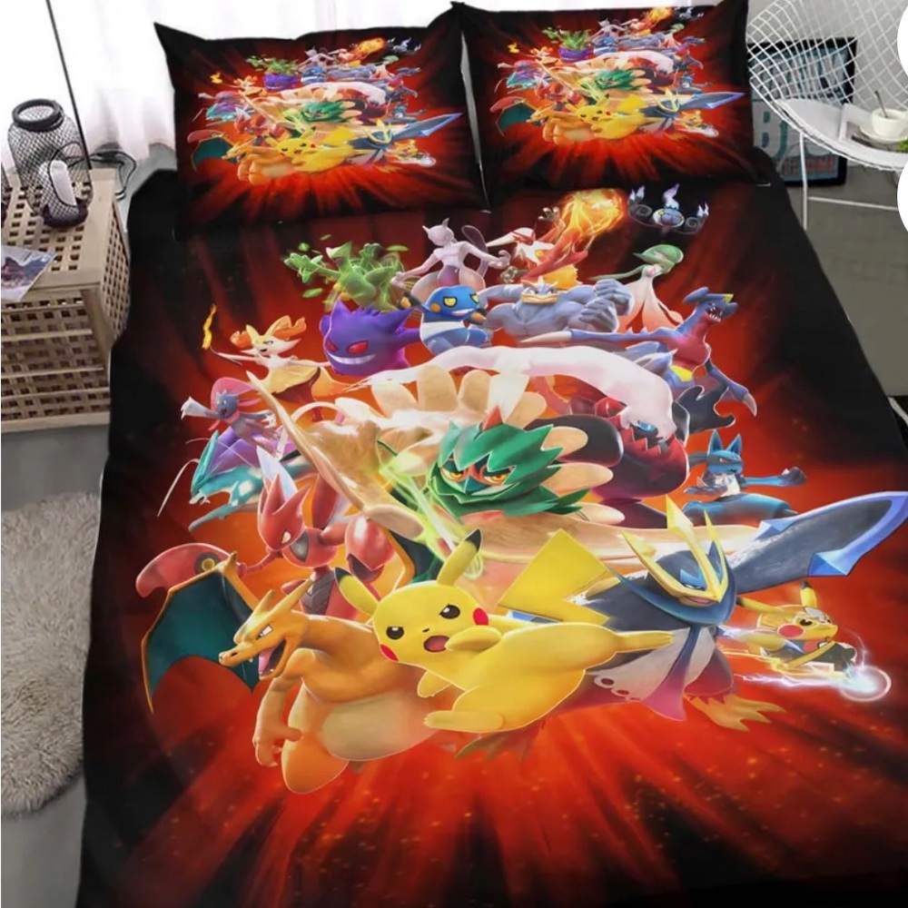 Vibrant Pokémon -Themed Bedding Set for full size.